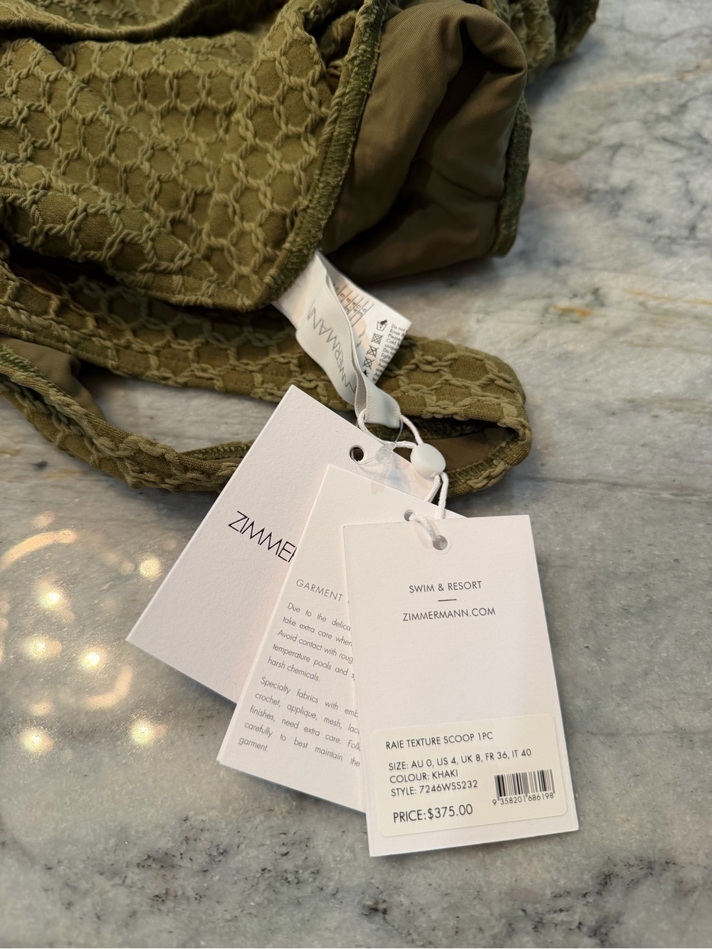 Zimmermann Khaki Textured One-Piece Swimsuit with Tortoiseshell Buckle - Picture 3 of 3